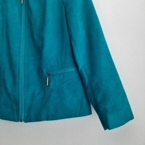 TANJAY Jacket Blazer Faux Suede Teal Blue Sz 6 P - Picture 6 of 11